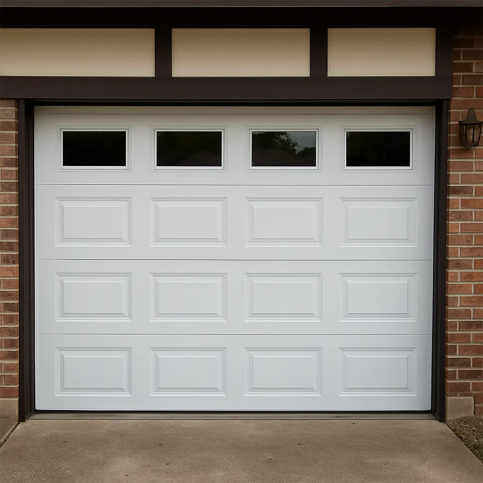 Repaired white sectional garage door in Dearborn Heights, MI after service — operating smoothly