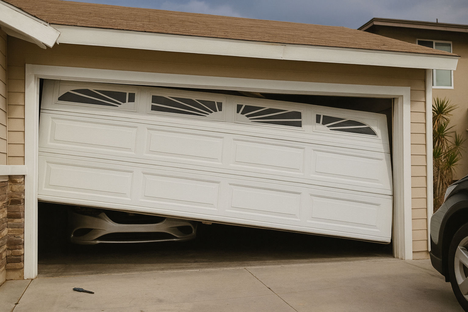 Car stuck inside garage due to broken garage door in Dearborn Heights MI
